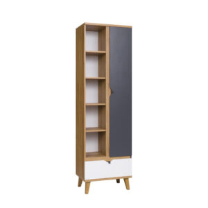 Regał 60 cm jednodrzwiowy z szufladą Modesto M01 dąb złoty/biały mat/grafit