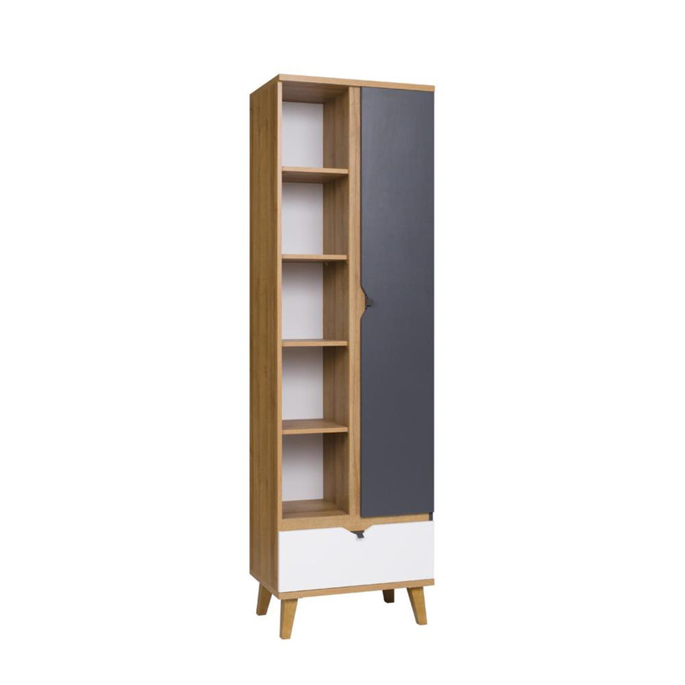 Regał 60 cm jednodrzwiowy z szufladą Modesto M01 dąb złoty/biały mat/grafit