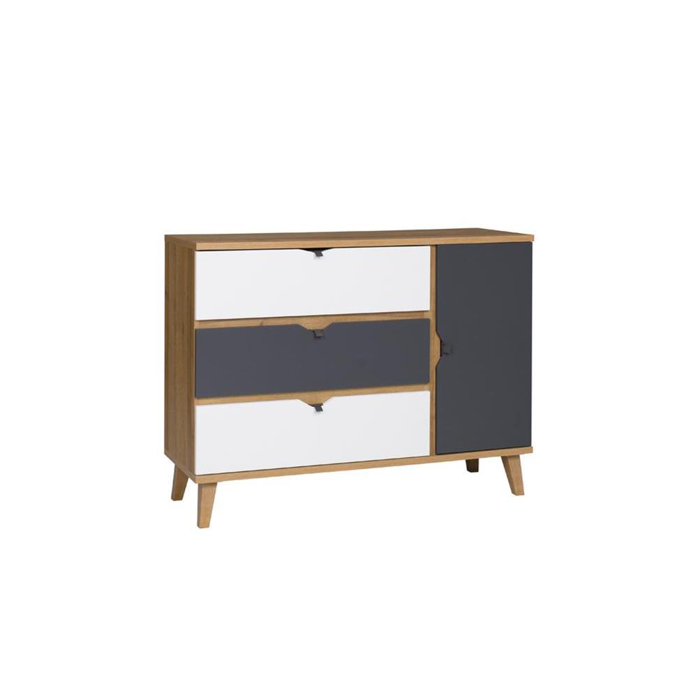 Komoda 120 cm jednodrzwiowa z szufladami Modesto M07 dąb złoty/biały mat/grafit