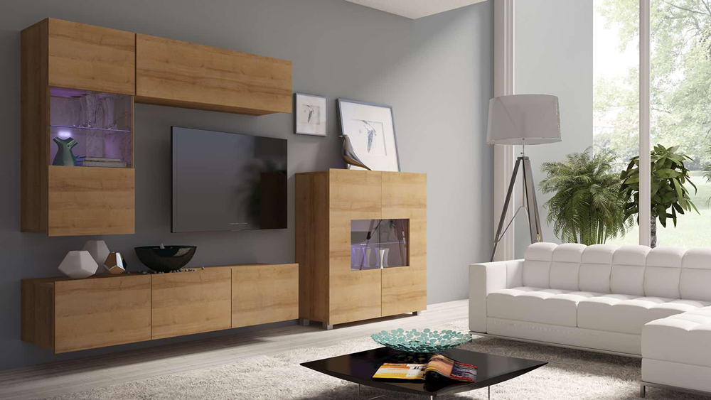 Meblościanka Chicago 3 zestaw mebli salonowych dąb złoty