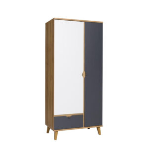 Szafa 90 cm dwudrzwiowa z szufladą Modesto M05 dąb złoty/biały mat/grafit