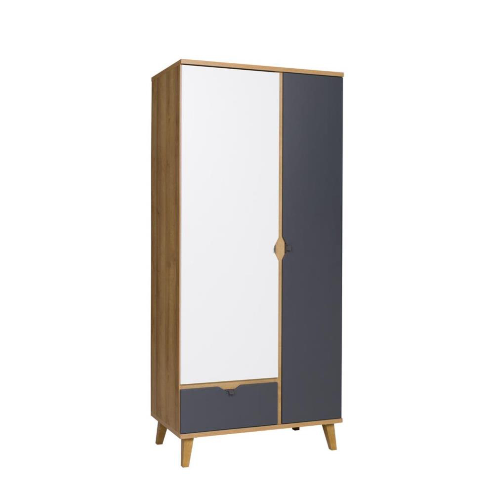 Szafa 90 cm dwudrzwiowa z szufladą Modesto M05 dąb złoty/biały mat/grafit