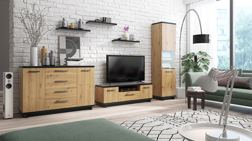 Zestaw mebli salonowych Iseo 2 dąb artisan/czarny mat