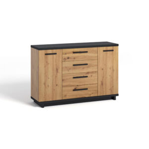 Komoda 135 cm dwudrzwiowa z szufladami Iseo IN01 dąb artisan/czarny mat