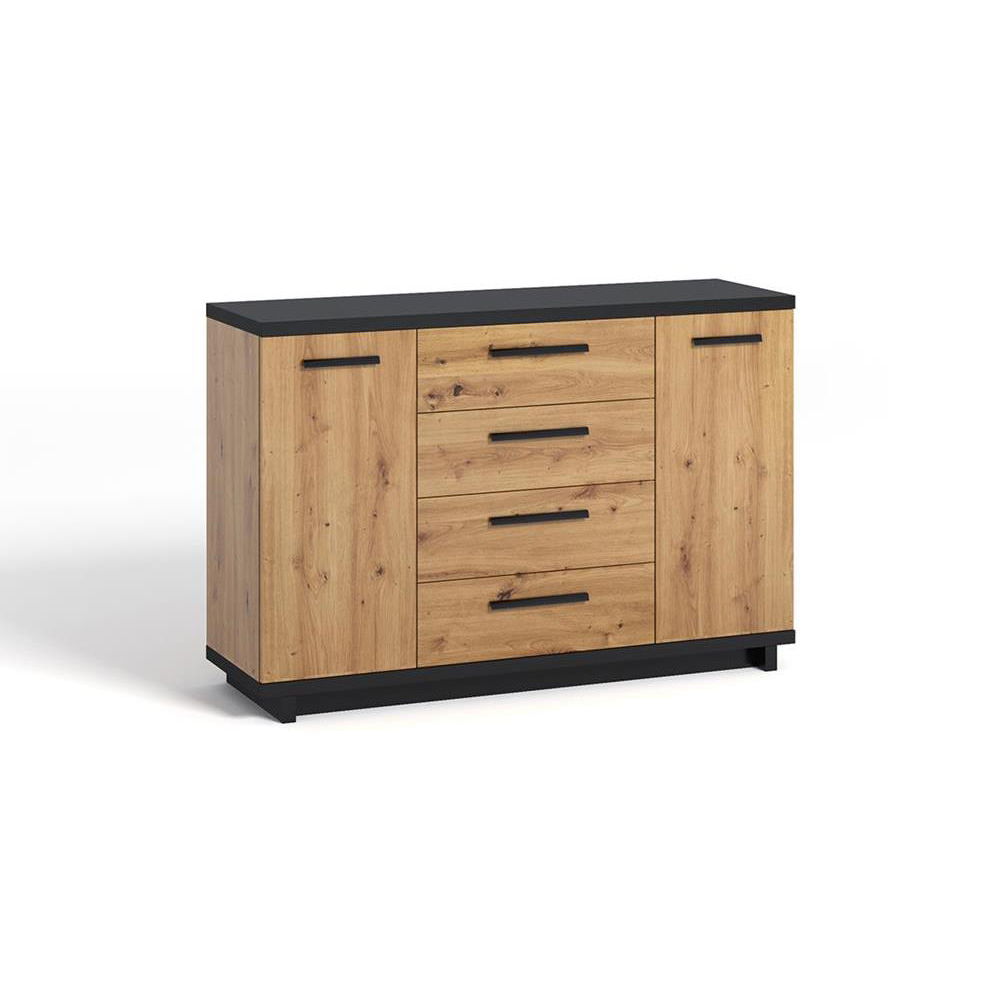 Komoda 135 cm dwudrzwiowa z szufladami Iseo IN01 dąb artisan/czarny mat