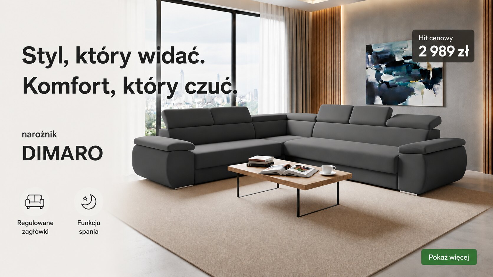 WUMEX24 — Naroznik rozkladany dimaro c szary rogowka z funkcja spania
