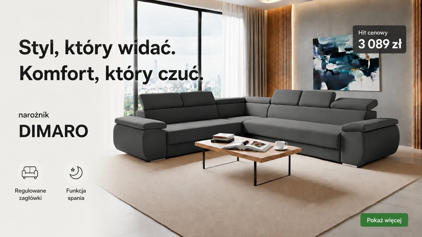 WUMEX24 — Naroznik rozkladany dimaro c szary rogowka z funkcja spania